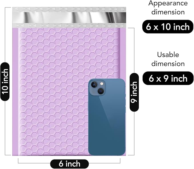 Fuxury Bubble Mailers 6x10" 100 Pack Small Bubble Shipping Envelopes Usable Size 6x9" #0 Cute Bubble Padded Mailer Thick Padded Envelopes for Mailing Jewelry,Makeup Lavender