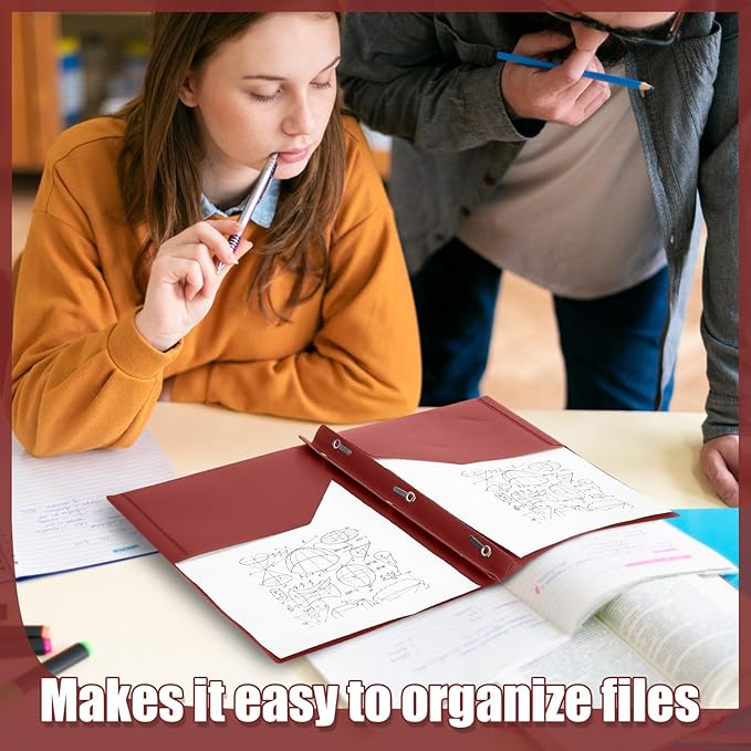 Yeaqee 30 Plastic Folders with Pockets and Prong Plastic Folders with 2 Pockets Pocket for Office, School for Students, Teachers, Office Workers (Dark Red)