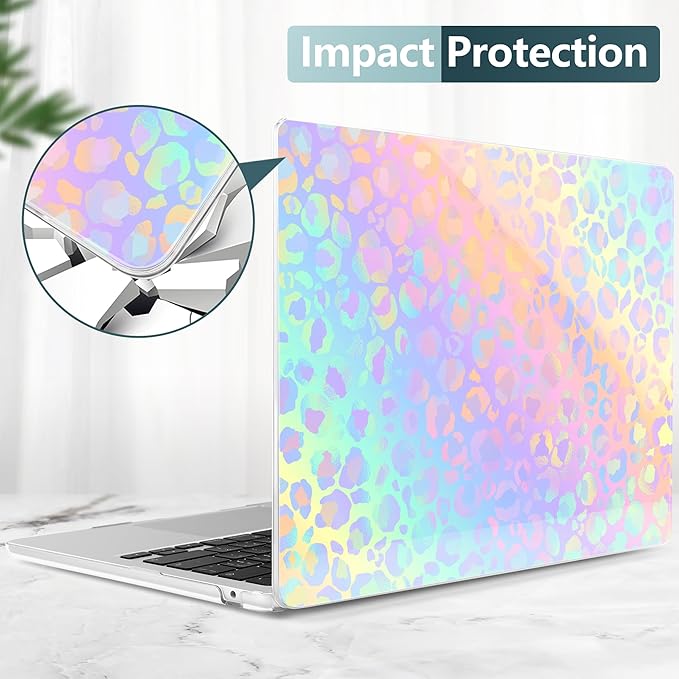 DONGKE Compatible with M4 MacBook Air 15 inch Case 2025-2023 A3241 A3114 A2941 M3 M2 Retina Display Touch ID, Plastic Hard Case & Keyboard Skin for MacBook Air 15" - Colorful Leopard