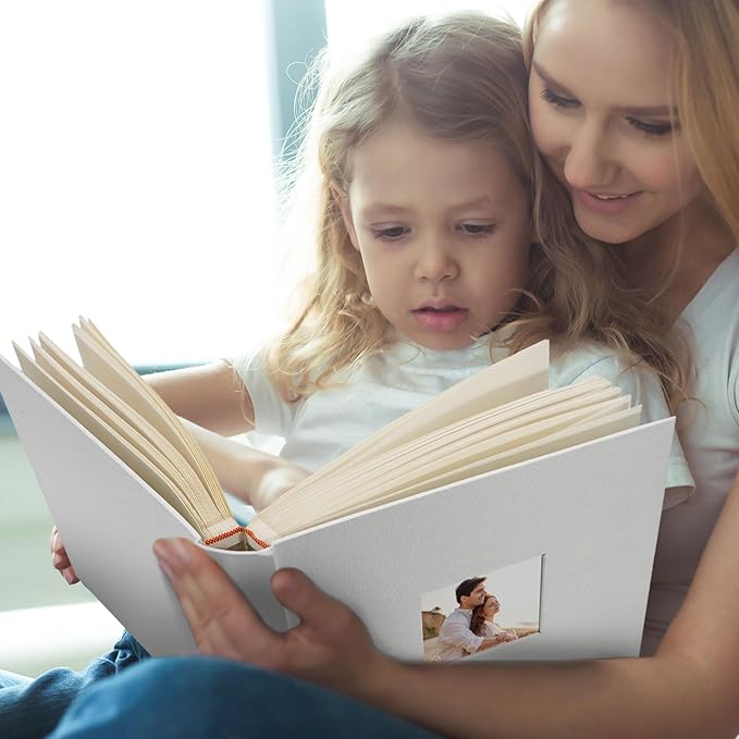 Vienrose Premium Scrapbook Photo Album with Writing Space 12"x12", DIY Scrapbook Album with 100 Pages, Large Photo Book for Baby Family Travel Vacation, White