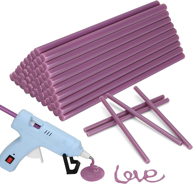 MATUFF light purple Hot Glue Sticks Mini 0.27" x 5.9 inches, Hot Melt Mini Glue Sticks Colored for All Temperature Mini Glue Guns, for Craft Arts and Wedding Cards Stamp Sealing, Bulk hot Glue 60 Pack