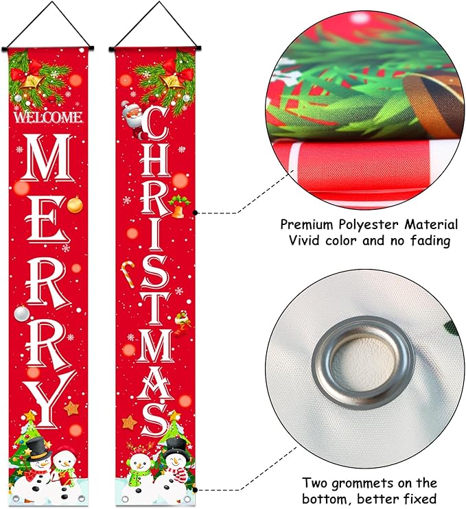 Ideal Christmas Porch Door Decorations, Large 71x12in, Premium Merry Christmas Banner, NO-DIY, Classic Design, HQ Fabric, HD Printing, Perfect for Outdoor Christma s Decorations Indoor