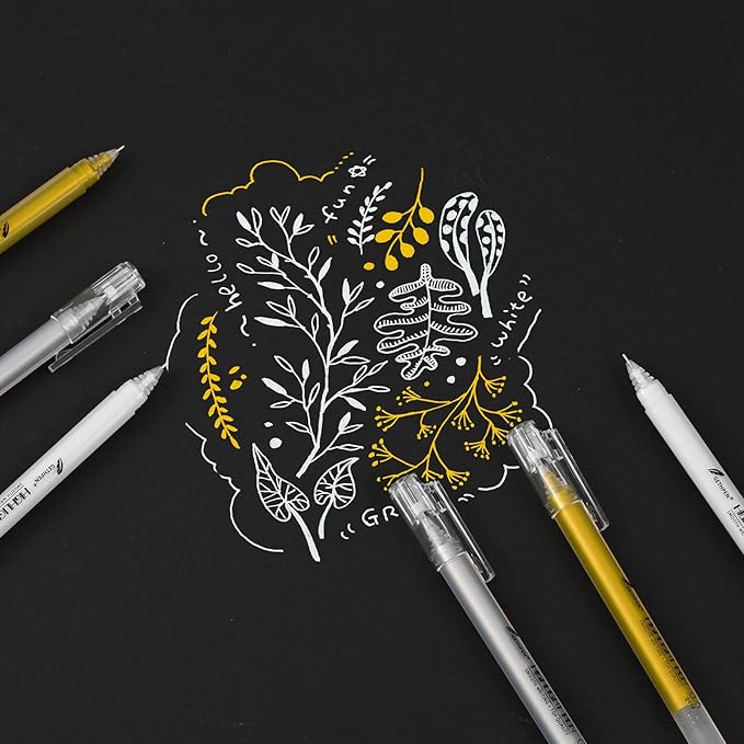 0.6mm Fine Point Silver Gel Pens, 3-Pack for Artists Drawing on Black Paper, Sketching, Adult Coloring Books & Modern Crafts