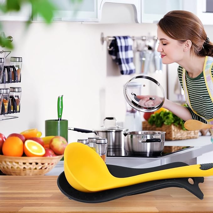 MSY BIGSUNNY Silicone Spoon Rest for Stove Top, Heat Resistant Spoon Rest, Cooking Utensils Holder for Kitchen Counter - (Set of 2, Black)