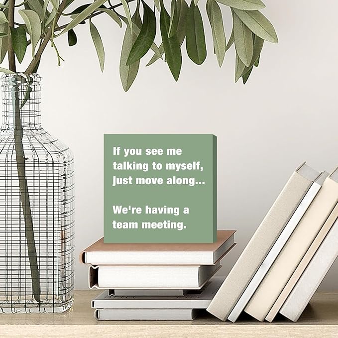 Sage Green Office Desk Accessories Decor Sign - Funny Green Wood Box Sign Cute Desk Accessories - Humor Office Box Plaque