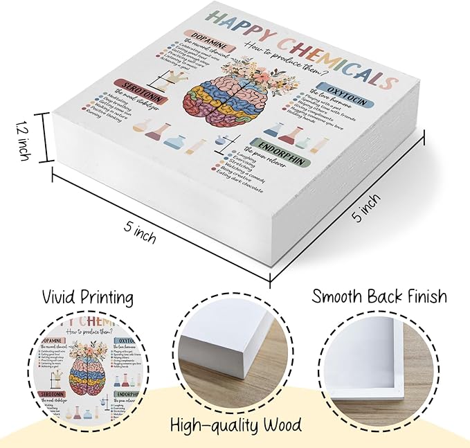 Mental Health Gifts Office Decor, Happy Chemicals Motivational Desk Sign, Counseling Office Must Haves, Positive Affirmations Decorative Accessories Inspirational Tabletop Decor, 5x5 Inch