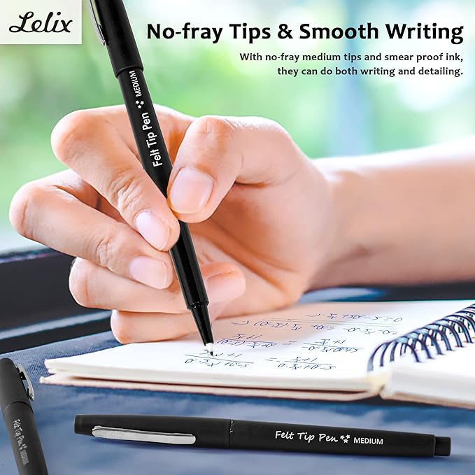 Lelix Felt Tip Pens, 60 Black Pack, 0.7mm Medium Point, Felt Tip Markers Pens for Journaling, Writing, Note Taking, Planner, Perfect for School Office and Art Supplies