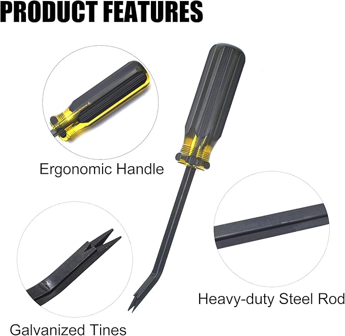 Staple Remover Heavy Duty Tack Puller with Double Pronged Head, Industrial Staple Remover Upholstery Tool for Furniture, Floor, Carpet, Carton (Black Handle)