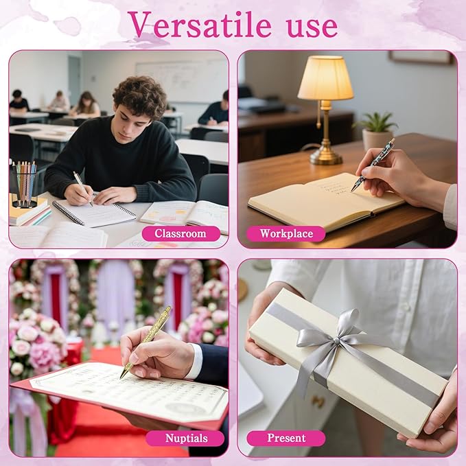 100 Pcs Fancy Pens Bulk Pretty Cute Glitter Ballpoint Sparkly Metal Pens Black Journaling Ink Pen Medium Point 1.0 mm for Women Nurse Teacher School Office Graduation Gift