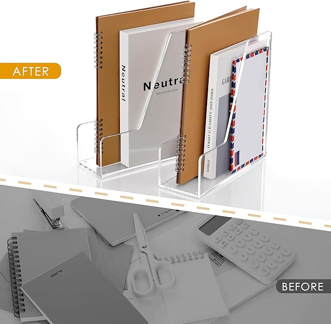 2-Pack Acrylic Magazine File Holder Desk Organizer Magazine Rack, Clear, Vertical File Sorter Holders, 9.45"D x 3.54"W x 10.24"H
