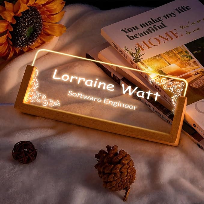 Custom Desk Name Plate,Light Up Acrylic Office Sign, Personalized Gift for Boss Coworker Teacher, Employee Appreciation Award, Home Office Decor