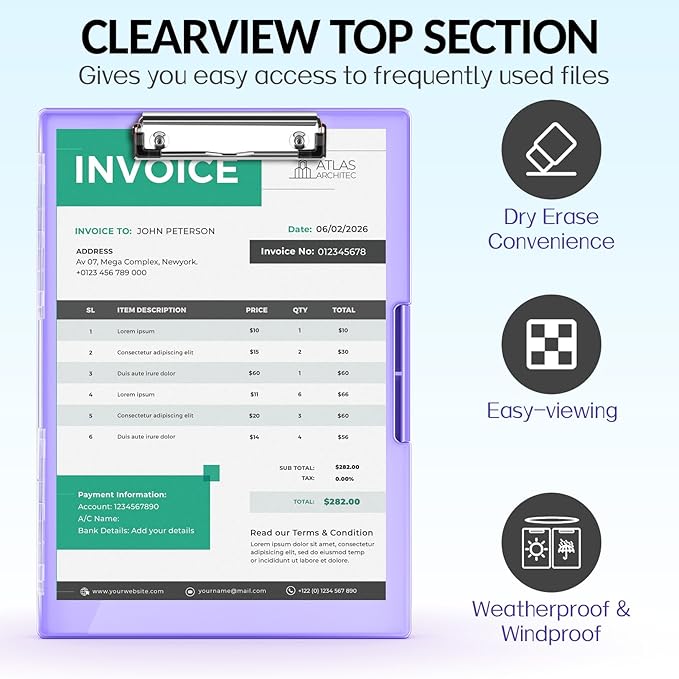 Sooez Clipboard with Storage, Heavy Duty Cleaview Clip Boards 8.5x11 with Dual Storage, Dry Erase Plastic Nursing Clipboard, High Capacity Clipboards Folder for Teacher Nurse, School & Office Supplies