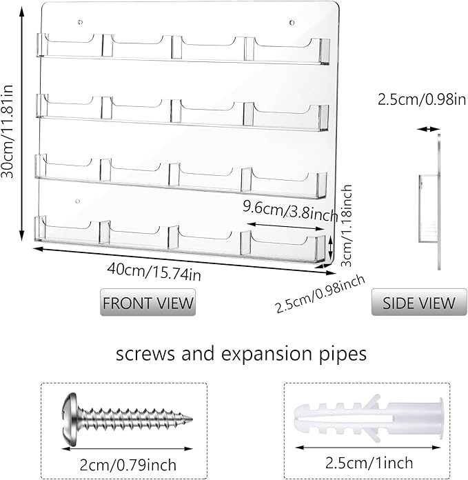 Hillban Acrylic Business Card Holder Wall Mount Clear Sticker Display Rack Multiple Card Holders Clear Acrylic Organizing Sticker Display Stand Pre Drilled(16 Pockets)