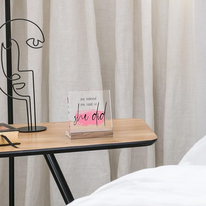 Inspirational Gifts for Women Friends - Motivational Gifts,Promotion Gifts New Job Gifts for Women Congratulations Gifts, 4" Acrylic Plaque - "She Believed She Could So She Did" Home Office Desk Decor