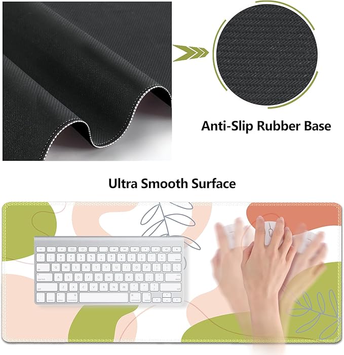 AIMSA Keyboard & Mouse Pad Set, Extended Desk Mat + Ergonomic Mouse & Keyboard Wrist Rest Support, 35x15.7in Abstract Green Pink Art