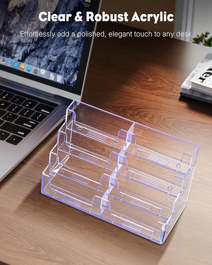 Uniclife 2 Pack Acrylic Business Card Holder for Desk 8 Slots Clear Business Card Display Stand for Men & Women Desktop Business Card Organizer Card Stand for Office Home Exhibition, 480 Card Capacity