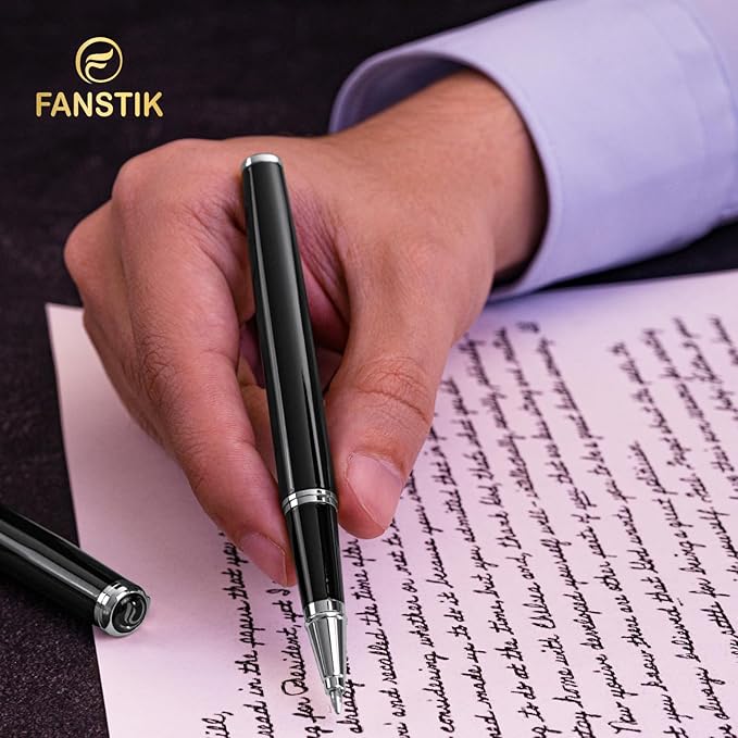 Customized Black & Silver Luxury Rollerball pen (Made In USA) fancy gift set for women, Chrome Finish, Professional executive pen gift set for men (Lux Custom-Rollerball Black-Silver)