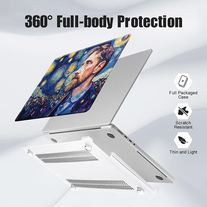 DTangLsm Compatible for MacBook Air 13 inch Case 2025 2024 2023 2022 M4 M3 M2 A3240 A3113 A2681, Smooth Plastic Hard Shell Protective Cover for MacBook Air 13.6 Laptop Case + Keyboard Cover, Van Gogh