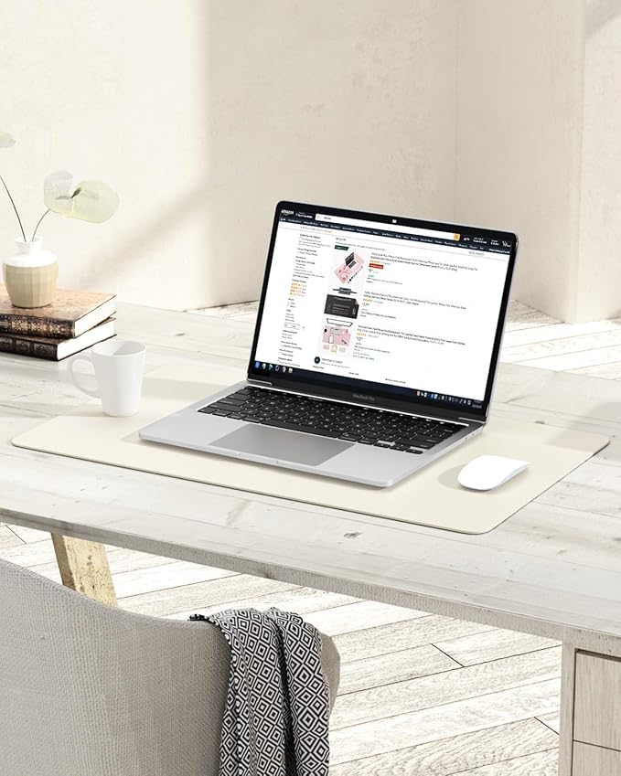 YSAGi Non-Slip Leather Desk Pad, Desk Matt for Desktop, Waterproof Laptop Computer Keyboard Mat, Table Protector Blotter Mat, Large Mouse Pad for Office/Work/Home/Decor(Cream, 23.6" x 13.7")