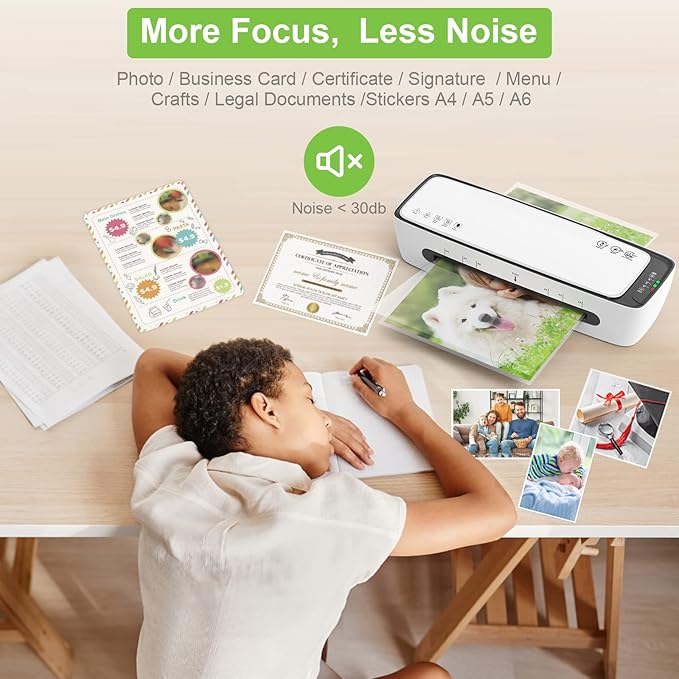 Laminator Machine with Laminating Sheets A4 Portable Thermal Lamination 9-Inch Laminate for Personal Office School Home Use, 6 in 1 Laminater Quick Warm Up Never Jam
