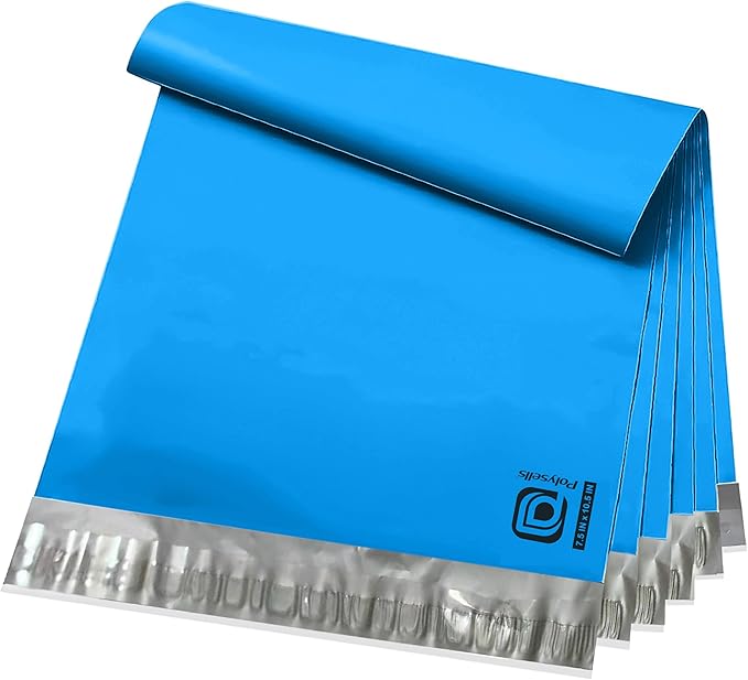 POLYSELLS 200 pcs 7.5x10.5 Inches Blue Poly Mailers Shipping Envelopes, Strong Adhesive Sealing, Waterproof, and Tear-resistant Postal Mailing Bags for Small Business, Clothes, Non-Fragile Items