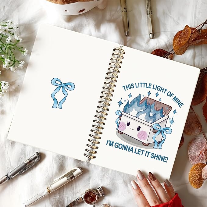 Cute Dumpster Fire Notebook Journal for women, Blue Bow Cute Spiral Notebooks for Women Girls,Dumpster Fire Gifts, Funny Office Gifts for Coworkers, 5.5x8.3 Inch