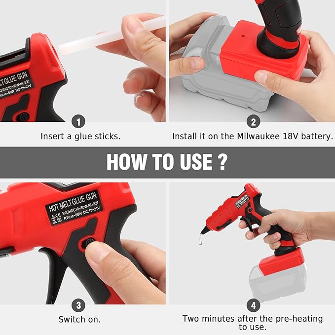 LIVOWALNY Cordless Hot Glue Gun Compatible with Milwaukee 18V Battery, Hot Glue Gun Kit for 18v Tools in Crafting, Wood, PVC, Glass with 30 Pcs 0.27 * 5.9 inch Hot Glue Sticks (Battery Not Included)