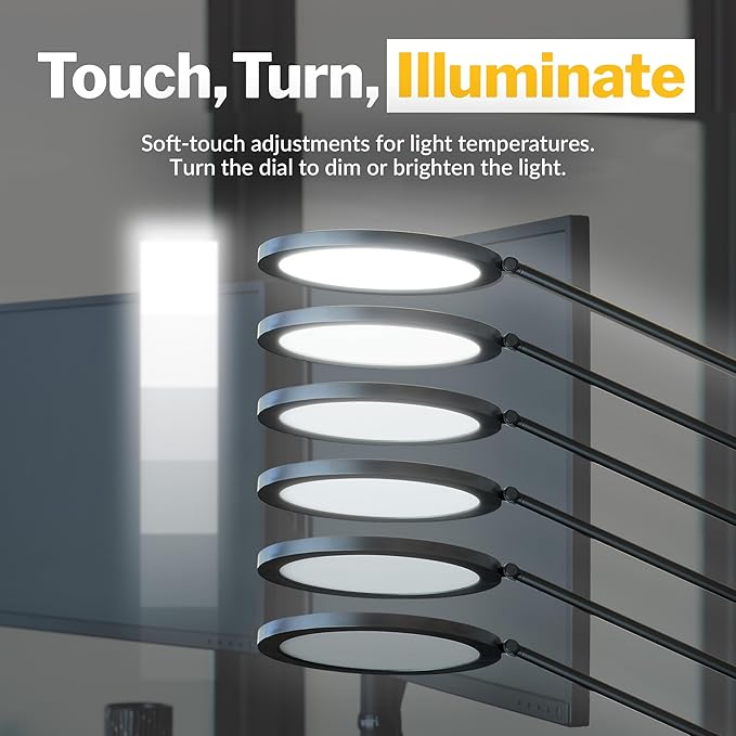 Vari LED Studio Lamp- Varidesk Modern Desk Lamp for Home Office- Flexible Positioning, Stable Base- Three Color Settings- Bright Task Lamp- Ideal for Study Area and Workspaces