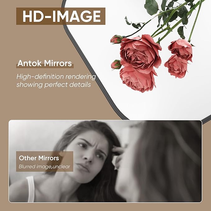 Antok Full Length Mirror, 76"x34" Floor Mirror Freestanding, Arched Floor Standing Large Mirror Full Body Mirrors with Stand for Bedroom, Hanging Mounted Mirrors for Living Room, Black