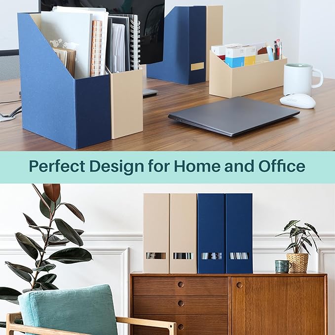 Magazine Holder - File Holder and Desk Organizer, Cardboard Book Organizer and Storage Box for Documents, Magazine Holder Rack for Office, Home and Classroom (Classic Blue, 6-Pack)