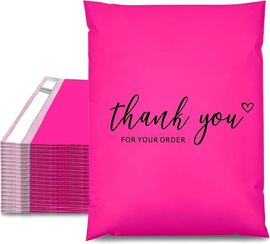 JinRuiKJ Thank You Poly Mailer 10x13 Inch 100 PCS, Shipping Bags for Clothing, Packaging Bags for Small Business, Strong Adhensive, Waterproof and Tear-Resistant Mailing Envelopes, Rose Red