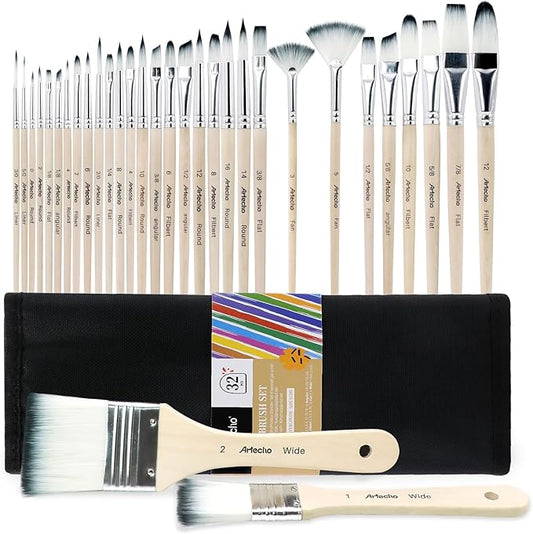 Artecho 32 PCS Paint Brushes for Acrylic Painting, Acrylic Paint Brushes for Oil, Watercolor, Acrylic, Gouache and Canvas Painting