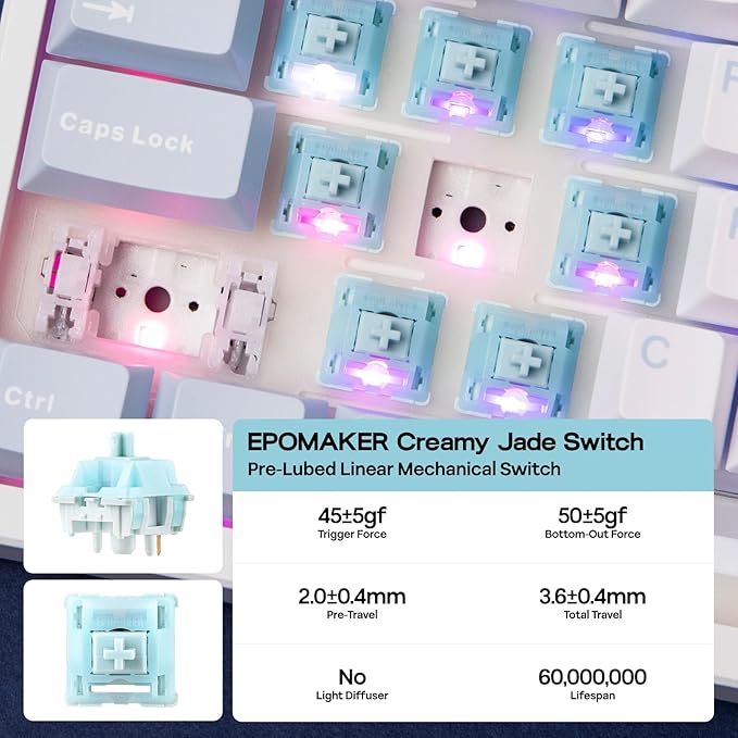 EPOMAKER TH108 Full Size Mechanical Keyboard, Wireless Gaming Keyboard with 8000mAh Battery, Creamy Gasket, 108 Keys, Hot Swap, Custom Driver, RGB Backlight (Blue&White, Creamy Jade)