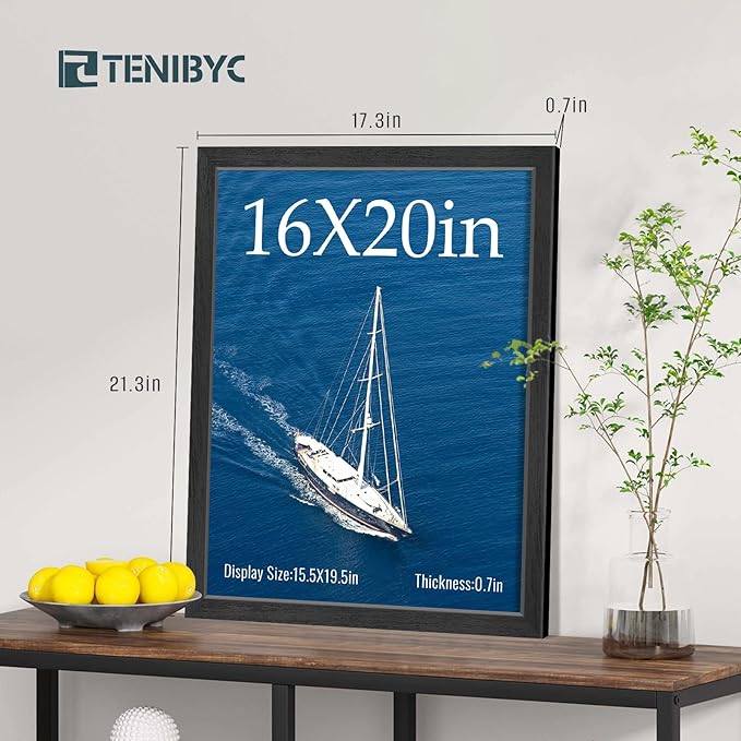 16x20 Picture Frames Set - 3 Pack - Black Solid Wood Poster Frame - Tempered Glass - Exclusive Woodgrain - Rooms, Offices, Gallery, Studio, and Hallway, Wall Display Decor