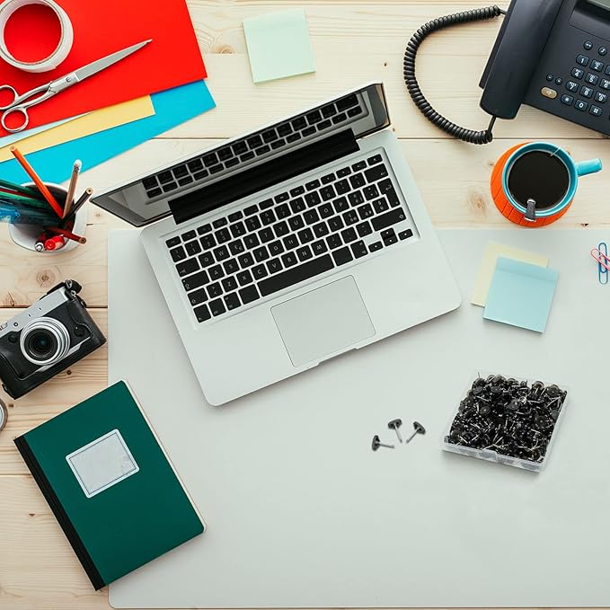 Push Pins for Cork Board,Black Flat Push Pins for Wall Hangings,60 Count Thumb Tacks Plastic Head with Steel Point for Bulletin Board in Reusable Box