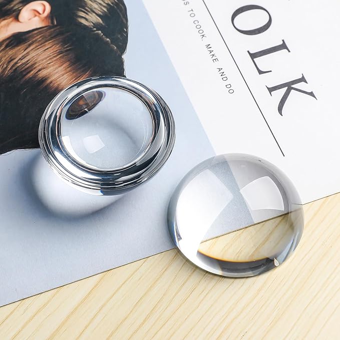 SWTHONY 2pcs 2.4inch Crystal Dome Magnifying Paperweight, Reading Magnifier Glass Paper Weights for Outdoor Events, Office Desk