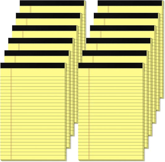 5" x 8" Yellow Legal Pads Writing Pads 12 Pack of Notepad 80gsm Paper Small College Ruled Note Pads Perforated Memo Pads 30 Sheets Yellow Paper Pad
