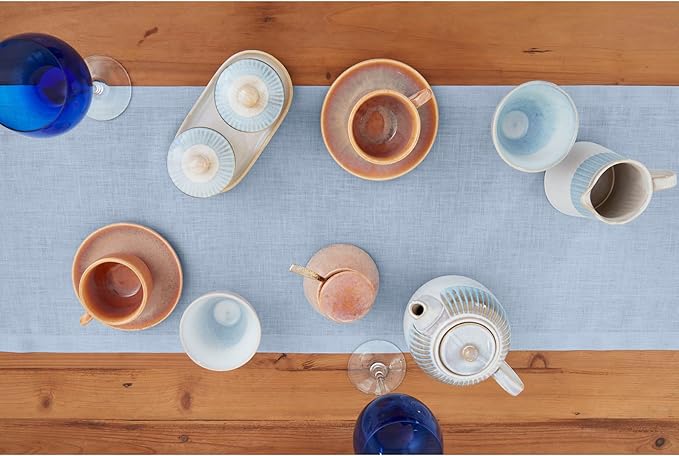 Solino Home Linen Sky Blue Table Runner 48 Inches - 100% Pure Linen Short Table Runner 14 x 48 Inch Ideal for Dresser and Coffee Tables - Fete - Christmas, Holiday