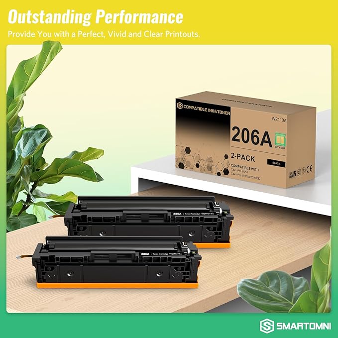 206A Toner Cartridges Black (with Chip) Works with HP Color Pro MFP M283fdw M283cdw, Pro M255dw M255nw, MFP M282nw M283 M282 M255 Printer | W2110A 206X W2110X, Pack of 2