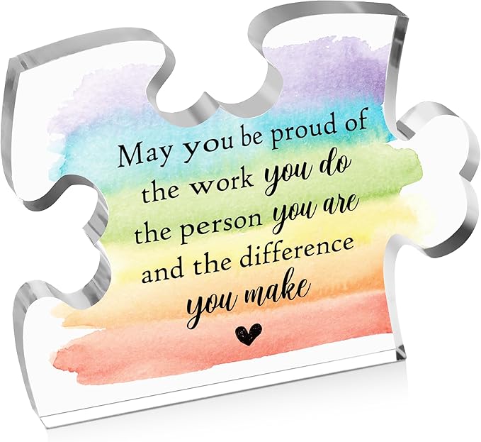 Thank You Gifts for Coworker Employee, Engraved Acrylic Block Heart Puzzle with Gift Box, May You Be Proud of the Work You Do Sign, Going Away Gift, 3.9 x 3.3 Inch Engraved Acrylic Keepsakes - PT13