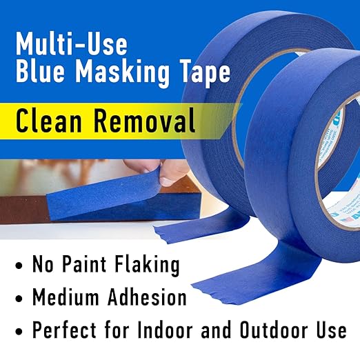 ABRO Blue Painters Tape 1.5 Inch Wide, 36mm x 55M, All Purpose Blue Tape, Temporary Labeling, Easy Tear, Clean Removal, Masking Tape Colored DIY or Pro - 6 Pack