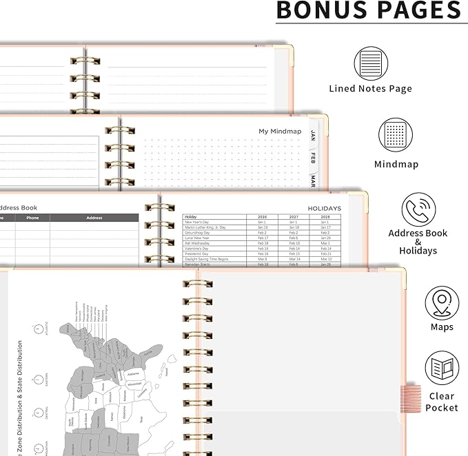 AHGXG 2026 Planner, Weekly and Monthly, 2026 Calendar, Jan 2026 - Dec 2026, Hardcover with Monthly Tabs, 100 GSM Thick Paper, for Women School Home Office Supplies, 6" X 8.38", Pink