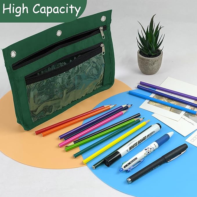 YoeeJob 1 Pack Pencil Pouch for 3 Ring Binder, Expandable Binder Pouches with Zipper, Large Capacity Pen Holder Case with Clear Window School Class Office Organizers, Teal