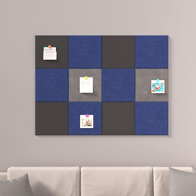 Large Cork Boards for Walls – 48 x 36 Self Adhesive Felt Wall Tiles, Ideal for Office Black Bulletin Board, Easy to Install Pin Board Photo Board