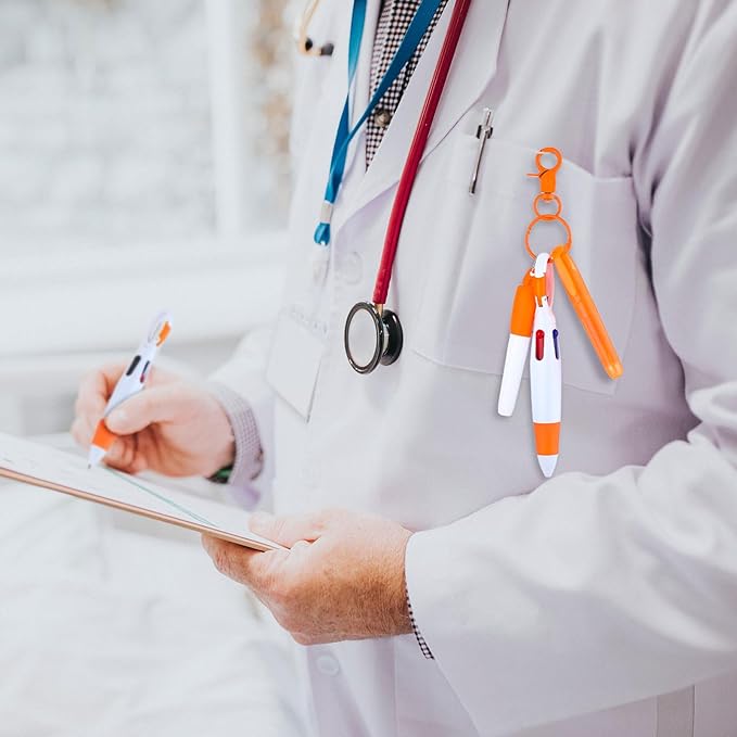 Sherr 25 Sets Retractable Nurse Pens with Mini Highlighter Permanent Marker Keychain Clip Badge Reel Pen Accessories for Nursing Students Medical Staff Office Stocking Stuffer Gift(Orange)