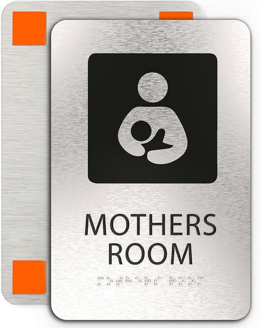 ADASigns Mothers Room Sign – 6" x 9" Durable Brushed Aluminum with Braille & Strong Adhesive Tape – Weatherproof Lactation Nursing Breastfeeding Bathroom Sign for Retail Store, Restaurant & Business