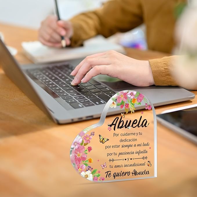 Yopyame Acrylic Gifts for Grandma - Spanish Heart Acrylic Plaque for Grandma from Granddaughter Grandson - Birthday, Christmas, Thanksgiving Sign