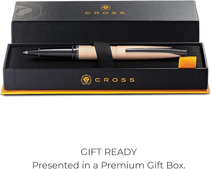 Cross ATX Refillable Rollerball Pen Presented in a Luxury Gift Box - Medium Point, Black Ink, Sandblasted Rose Gold