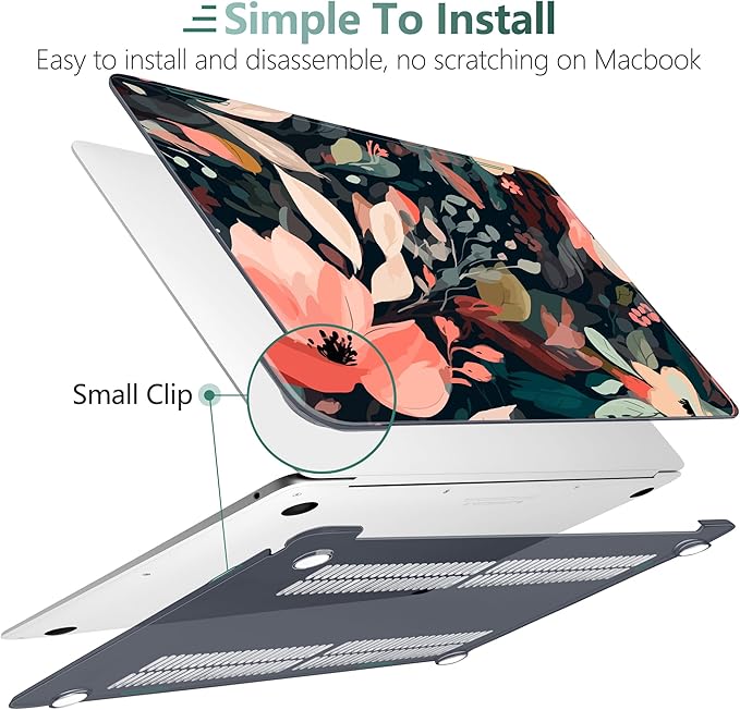 DONGKE Compatible with MacBook Air 13 inch Case 2021 2020 2019 2018 Release A2337 M1 A2179 A1932 with Retina Display & Touch ID, Plastic Hard Shell & Keyboard Cover - Painted Florals