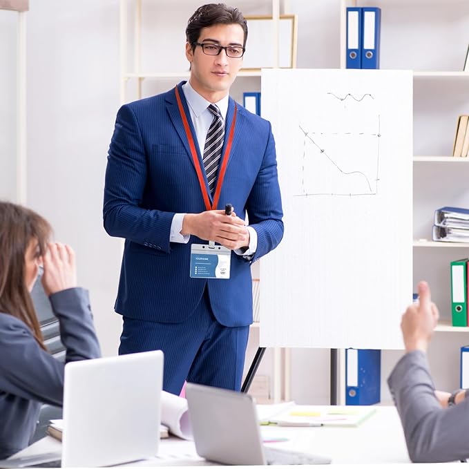 100 Pcs Lanyards for ID Badges and 100 Pcs Clear Name Tag Holders Reusable Lanyard with Clip Plastic ID Card Badge Holder Name Badges for Adults Kids Business School Office Supplies (Red)